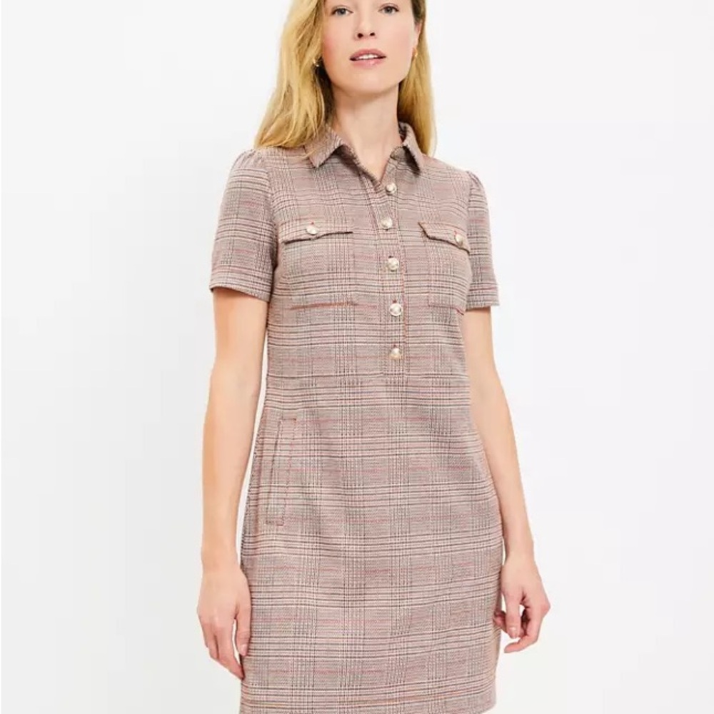 LOFT Tan Brown Plaid Mini Dress